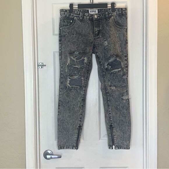 One Teaspoon Gray Acid Melrose Trashed Freebirds Boyfriend Cut Jeans Size 28 - Picture 2 of 10